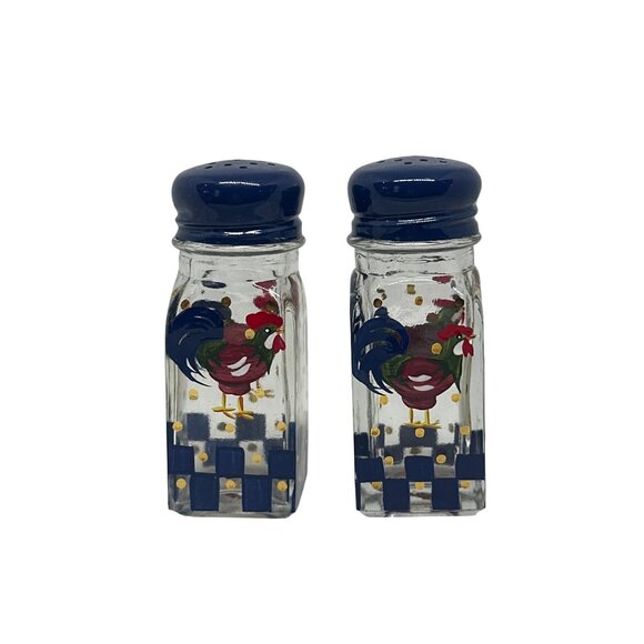 VTG Lenox Hand Painted Rooster Salt & Pepper Shakers Check Farmhouse Kitchen 4" - Picture 1 of 4